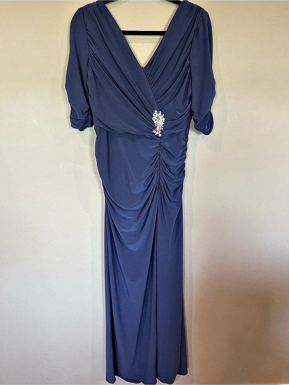 Vintage Alex Evenings Ruched Maxi Dress in Blue Size 12